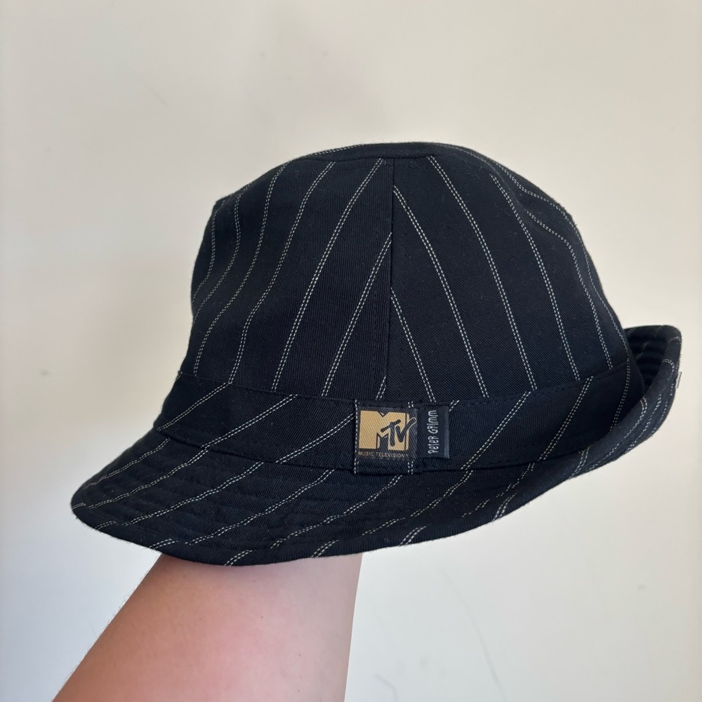 Peter Grimm Black White Stripe Fedora Hat Unisex Adult Polyester Cotton Size S/M